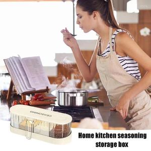 Storage Bottles Seasoning Box With Lid Kitchen Cooking Organizer For Spices Salt Sugar Pepper 4 Compartment Container