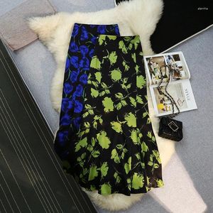 Skirts Seoulish Floral Printed Women's MidI Skirt Summer 2024 Retro High Waist Office Lady Casual Wrapped A-line Female