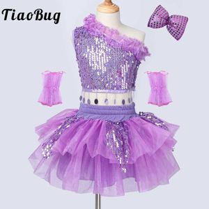 Tanzkleidung Mädchen Pailletten Tanzkleid Kostüm Set Ballerina Latin Dance Kleid moderne Tanz -Lotard Performance Kostüm Party Karneval Y240524