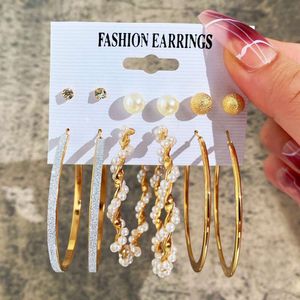 Earrings New Love piece Creative Pearl with Diamond Gold Circles Earring Set