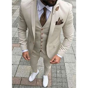 Smoking alla moda smokingos tacca di tacca da giro per i groomsmen beige tute fitwedding/sposo maschile (giacca+pantaloni+gilet+cravatta) NO: 38 9681