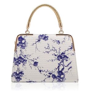 Mode kvinnlig paket 2016 ny het stil kinesisk vindblå och vit porslin stenkorntryck spegelväska damer handväskor 239j