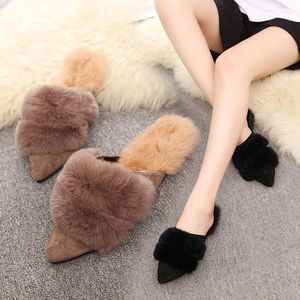 Slippers Autumn Korean Version of Plush Sippers Casual Pointy Flat Shoes Fashion Fashion Cabinete Algodão Casa