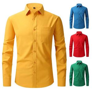 Herren Polos Herren weiß blau gelb rote hochwertige Hemden Frühling Kleidung Neue formelle formale langärmelige Herren Hochzeit elastische Hemden S52701