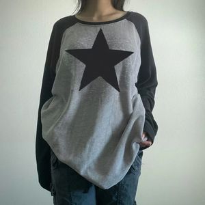 American FivePointed Star Retro Contrast Color Longsleeved Tshirt dla kobiet stara neutralna leniwa swobodna luźna top 240517