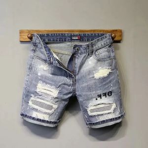 Mens Korean Style Classic Jeans för Summer Denim Shorts Distressed Designer med Hole Trendy Streetwear Casual Wear Short Pants 240527