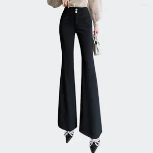 Frauenhose Klassische schwarze Frauen Büro Dame High Taille Flare Casual Long gerade Hosen Frauen Streetwear Kleidung