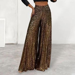 Women's Pants Women High Waist Elastic Waistband Straight Full Length Trousers Club Night Sequins Loose Wide Leg Clothing