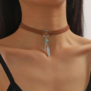 style Bohemian ethnic accessories turquoise pendant leather necklace sweater chain