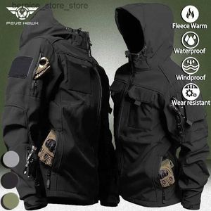 Men's Down Parkas Waterproof Soft Shell Jackets Men Outdoor Skin Multi-pocket Hooded Jacket Autumn Winter Wear-resistant Training Cargo Coat Q240527