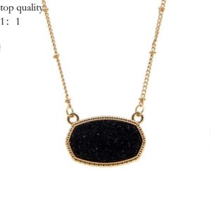 Elisabetta Franchi Pendant Necklaces Resin Oval Druzy Necklace Gold Color Chain Drusy Hexagon Style Luxury Designer Brand Fashion Jewelry For Women 862