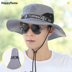 Fashion Summer Bucket Hat Hats Sun Hats for Men Out Outdoor Fishing Travel Safari Proteção UV Chapéus de praia Mesh Mesh respirável largo chapéu 220519 2713