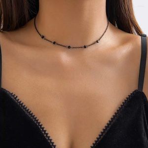 Pendant Necklaces Vintage Black Crystal Beads Ball Chain Necklace For Women Simple Metal Link Short Choker Wedding Jewelry Party Gifts