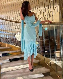 Festklänningar sjöjungfru Light Sky Blue Chiffon Prom Tiered Length Saudiarabien klänningar formell klänning