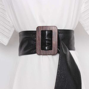 Niepolijna klamra regulowana pasa w talii Kobiety czarny miękki patent skórzany szeroki pasek gorsetu szeroki pasek paska Cinturon Mujer 2020 Q0624 316o