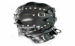 Quality Bondage Gear Leather Hoods Muzzles Fetish BDSM Slave Training Zipper Full Head Harness Mask New Stud Design B03060213701464