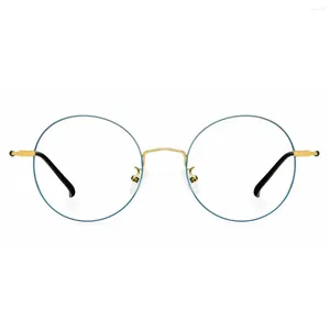 Sunglasses Frames Titanium Metal Oval Full-rim Eyeglasses Leoptique U6162 Bluish Green And Gold