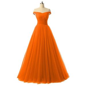 2019 New Arrivals Orange Off The Shoulder A-line Long Bridesmaid Dresses Tulle Wedding Guest Maid of Honor Dresses 100% Real Image 2705