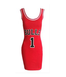 2019 Women Letter E Bulls Print Sporting Summer Dress Cut Jersey Over Kne Length Black White Red Tunic Dresses Style Vestidos MX4546855
