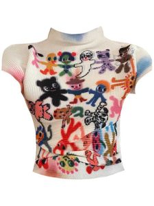 女性のTシャツレディースTシャツHARAJUKU KOREA Y2Kグラフィックプリント短袖Tシャツトップファッショナブルなレトロストリート衣料Oネック夏TシャツJ240527
