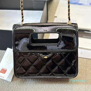 Vintage Women Designer Handbag Square Flap Bag Handle Glossy Patent Leather/Calfskin Elephant Grain Gold Letters Hardware Chain Shoulder Cross Wallet 20x16cm