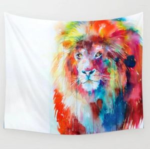 Tapestries Cilected White Colorful Lion Printed Decorative Wall Hanging Tapestry Mandala Towel Bohemian Beach Cotton Bedspreads Boho Decor