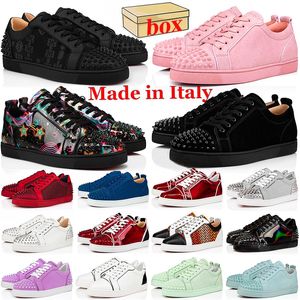 Szie 35-47 Luxury Designer Low Dress Shoes Mens Casual Shoes Sneakers Glitter Grey Rivets Läder Suede Camo Women Fashion Spikes Office Career Wedding Trainers Shoe