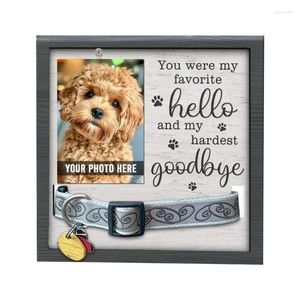 Frames Pet Memorial Pictures Frame For Loss Of Dog 9x9Inch Desktops Wooden Po With Collar Holder Sympathy Gift