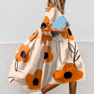 Basic Casual Dresses Women Floral Print A-Line Dress Summer Fashion O Neck Loose Office Party Dresses Casual Half Slved Boho Beach Dress Vestidos T240523