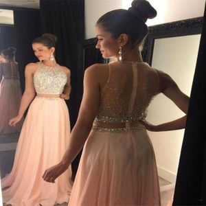 2017 New Elegant Fake Two Pieces Chiffon Long Prom Dresses Sheer Tulle Beaded Stones Top Floor Length Formal Party Evening Dresses FD 248C