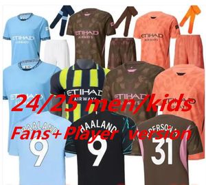 24 25 Haaland Soccer Jerseys Grealish Sterling Mans Cities Mahrez 2024 Fans Version Gk Kit de Bruyne Foden Football Shirt Kid Kit Uniform Green Purple Goaldecher 999