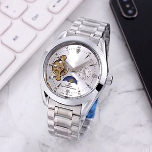 Nowa najlepsza marka męskie zegarki Wysokiej jakości duży ruch mechaniczny koła zamachowego Luksusowy moda Faza Księżyc Mężczyźni stalowe zegarek pasa 206D