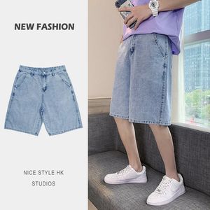Koreańskie mody mężczyźni jeansowe szorty swobodne proste męskie kobiety pięciopunktowe dżinsy pięciopunktowe spodnie 240527
