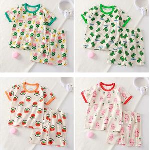 Летняя детская пижама, наборы с короткими рукавами для девочек, хлопковые мальчики для мальчиков, подвесное костюм для воздуха, детская одежда наборы 240514