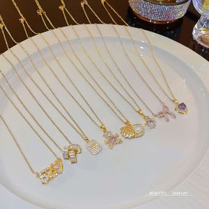 gold electroplating Genuine exquisite design agile titanium steel necklace versatile for women high end feeling micro inlaid pendant light pant