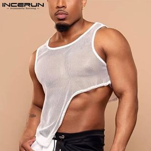 Männer Tanktops Mesh sehen durch Oneck ärmellose unregelmäßige Westen Sommer Streetwear Sexy Casual Clothing S5XL Incerun 240527