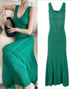 702 2021 Milan Runway Dress Spring Summer Dress Spaghetti Strap Kint Short Sleeve Green Brand Same Style Empire Womens Dress Fashi7763534