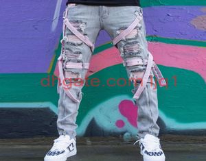 iBug Wholekpop skinny ripped korean Hip Hop Fashion Pants cool Mens urban Clothing jumpsuit Men039s jeans slp1117092