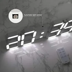 Wall Clocks Mooas 3D LED Clock Big Plus White With Remote Control 15 Inch Modern 12/24 Time/Date Display Alarm Brightness