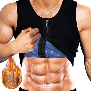 Mens Polymer Sauna Vest Sweat Body Shaper Slimming Compression Tank Top with Zipper Workout Shirt Heat Trapping Suit 240521