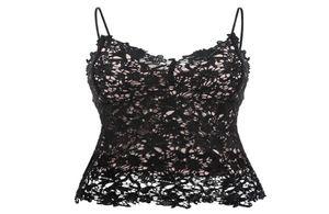 Lace Sexy Camis Women Tops Hollow Sleeveless Black Crochet Overall Slip Lingerie Strap Built In Bra Padded Camisole Cami Fashion3759935