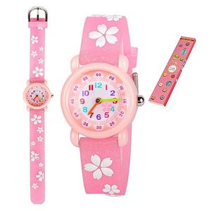 Kinder Uhren Neue Kinder Uhren 3D niedliche Cartoon Kirschblüten wasserdichte Silikonkinder Kindergelenk Watch für 2-12 Jahre Mädchen Jungen Uhr Y240527