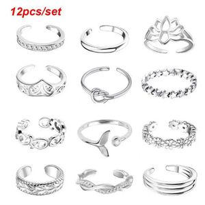 Anelli di fascia 12 pezzi/set per ragazze Summer Beach regolabile anello aperto anello di coda anello anello anello anello anello J240527