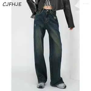 Jeans femminile cjfhje vintage ad alta vita Donne classiche classiche coreane gamba casual gamba dritta pantaloni in denim streetwear autunno