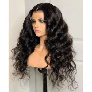 Long Black Natural Wavy Free Part Wigs Glueless Spets Front Synthetic Hair Wig For Women Fashion Daily Wigs 230608