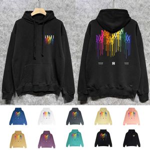 2024 New Designer Am1r1 Cotton Circle Rainbow Letters Drip Print Men And Women With The Same Casual Fashion Loose Hoodie