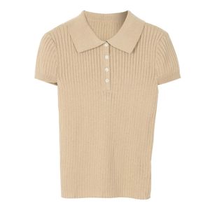 Kadın Polos Kısa Köle Polo Sweater Kadınlar Şeritli Pamuk Örme Y240527