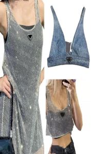 Kvinnor Shiny Rhine Dress Sexig Crop Top Vest Fashion Denim Bra Tops ärmlösa Sling Vests Woman Dresses2925629