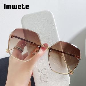 نظارة شمسية Imwete 2021 Rimless Womens Retro Classic Designer Sun Glasses Gold Metal Eyglasses Pink Shades UV400 Mirror 288g