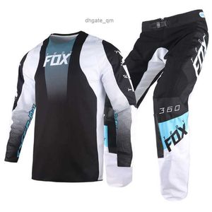 Bisiklet Jersey Setleri 2022 Troy Fox 360 Dier Dişli Seti MX Dirt Bike Jersey Pants Motor Yetişkin Kitleri Offroad Street Moto Black White Suit Erkekler